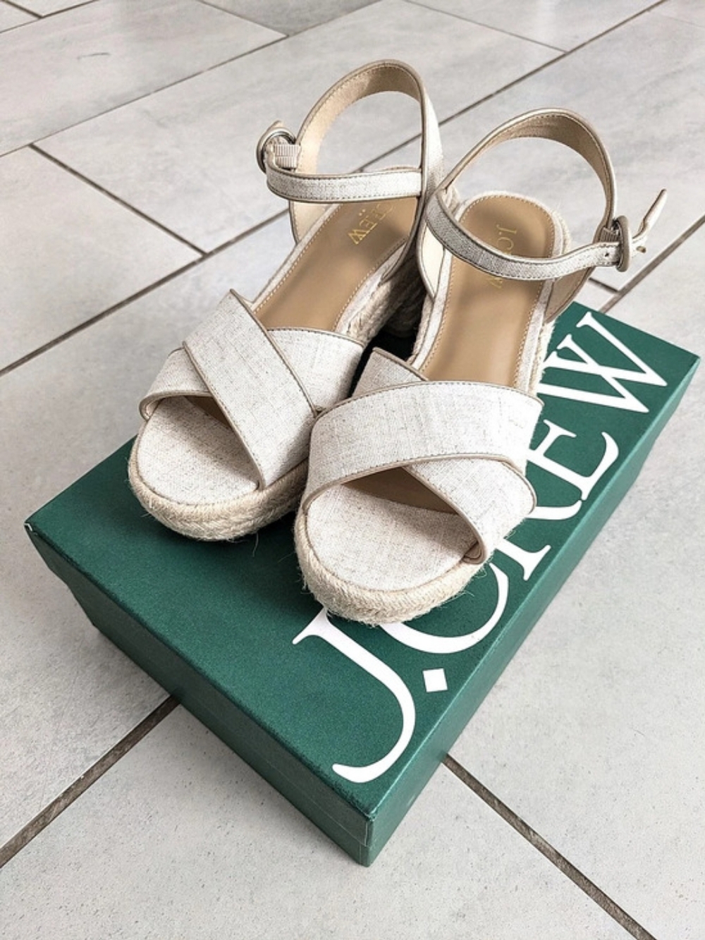 J.Crew Ankle-strap espadrille wedges Textile Espadrille Wedge Sandals Beige US 6